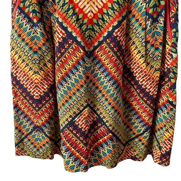 Ellen Tracy colorful a-line sleeveless dress boho print pockets keyhole back - Picture 3 of 16